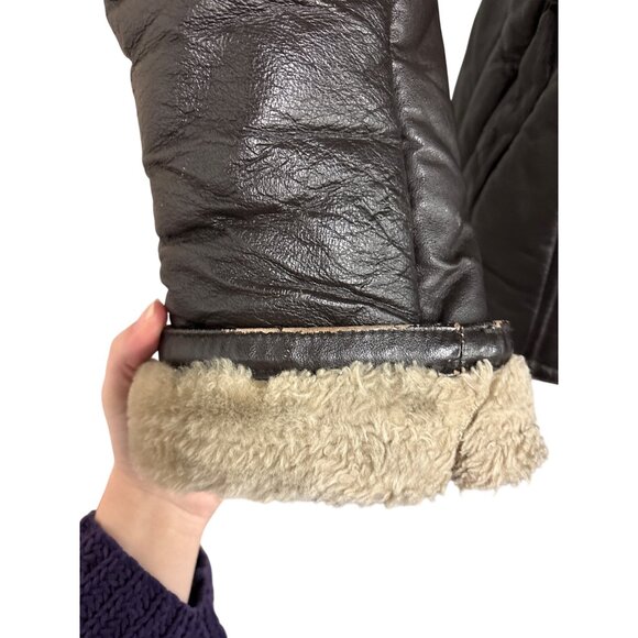Vintage Womens Wilsons Leather Shearling Jacket Brown Small Hooded Fur Trimmed - Picture 3 of 14